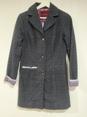 Free People Charcoal Plaid Notched-Collar Trench Coat
